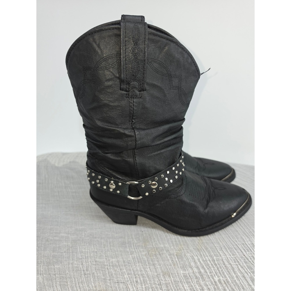 Shyanne Women Black Leather Slouch Western Boots Studded Harness 7.5 BB10A6